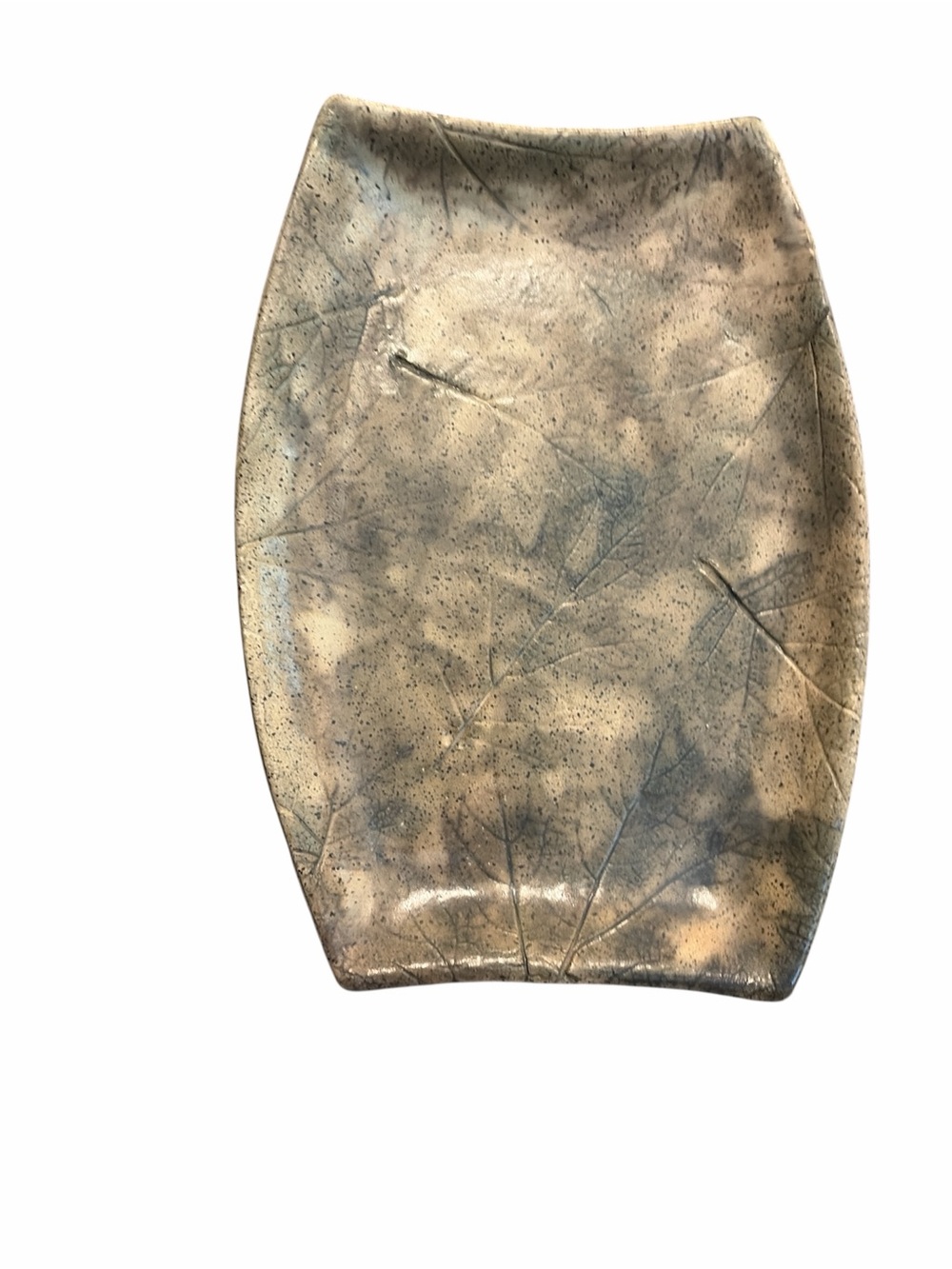 Hand Made Neutral Leaf-Print Rectangular Ceramic Tray